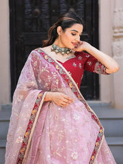 Light Pink Floral Embroidered Orangza Wedding Wear Lehenga Choli