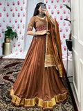 Adorning Brown Zari Weaving Chanderi Navratri Wear Lehenga Choli