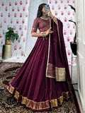 Adorable Wine Chanderi Zari Weaving Navratri Wear Lehenga Choli