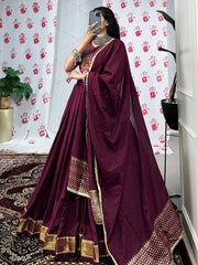 Adorable Wine Chanderi Zari Weaving Navratri Wear Lehenga Choli