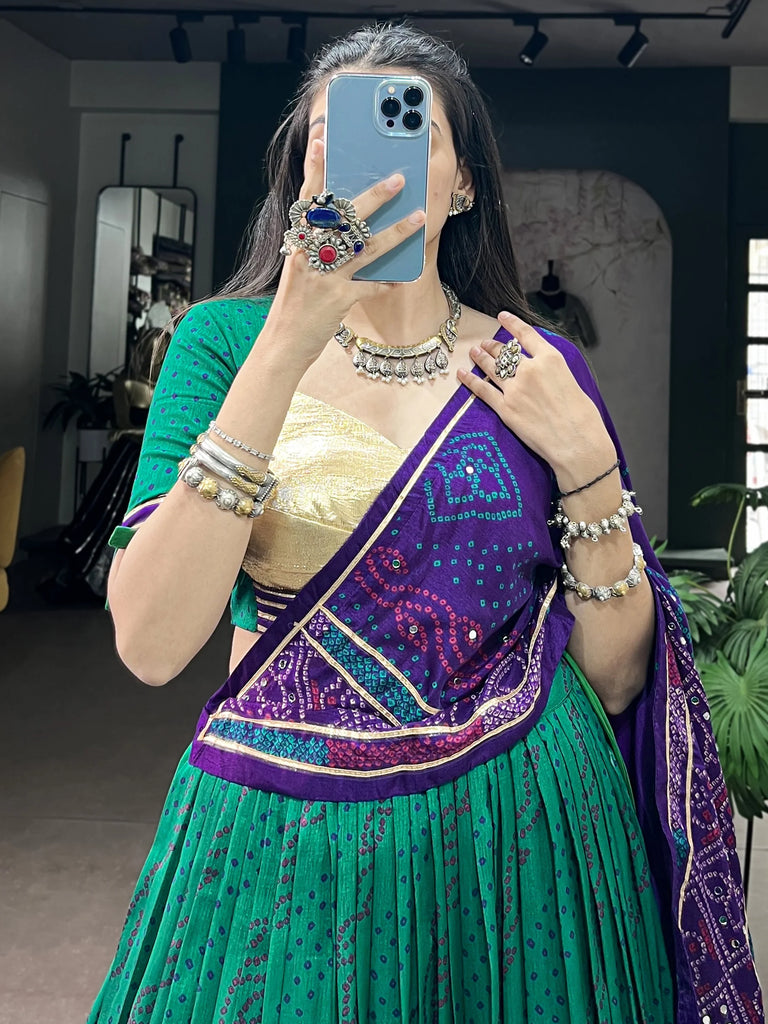 Delightful Green Bandhej Print Silk Navratri Wear Lehenga Choli