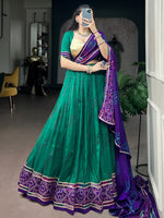 Delightful Teal Green Bandhej Print Silk Navratri Wear Lehenga Choli