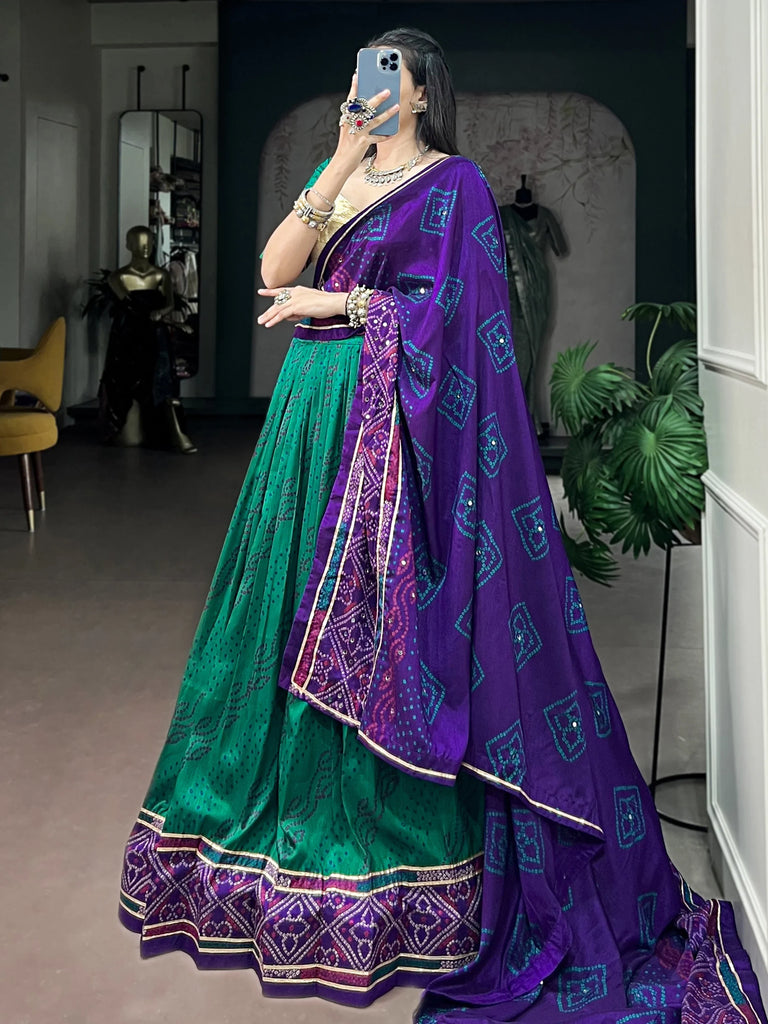 Delightful Green Bandhej Print Silk Navratri Wear Lehenga Choli
