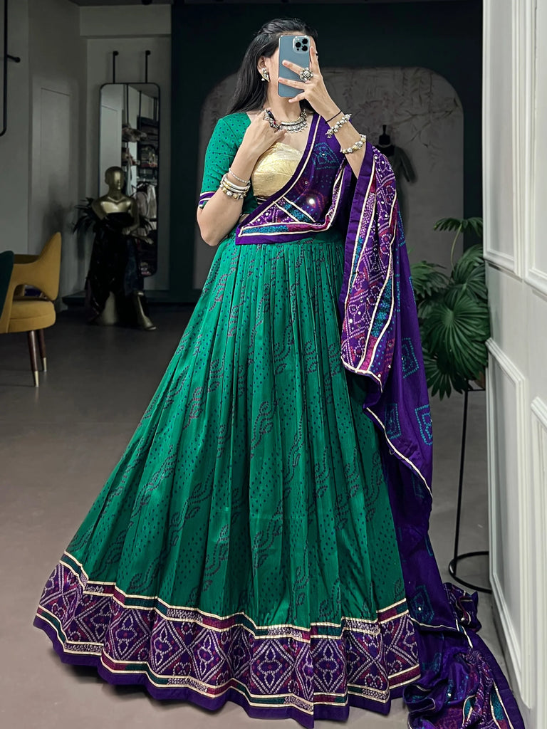 Delightful Green Bandhej Print Silk Navratri Wear Lehenga Choli