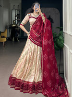 Splendid Cream Bandhej Print Navratri Wear Lehenga Choli With Dupatta