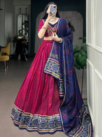 Striking Pink Bandhej Print Silk Navratri Wear Lehenga With Blouse
