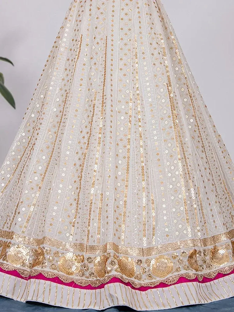 Designer Off-White Georgette Heavy Sequins Embroidery Work Lehengha Choli