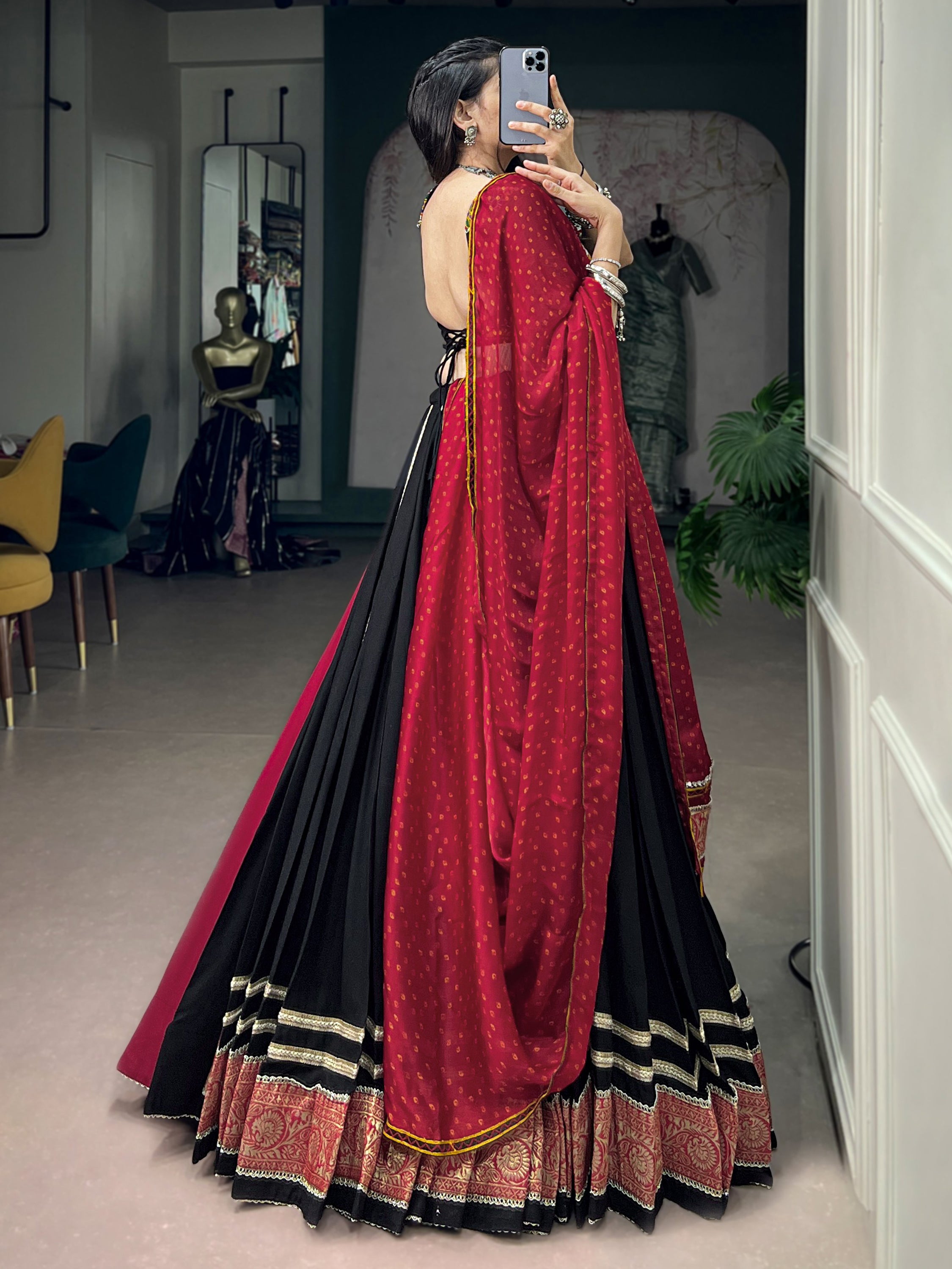 Aesthetic Black Kutchi Embroidered Rayon Navratri Wear Lehenga Choli