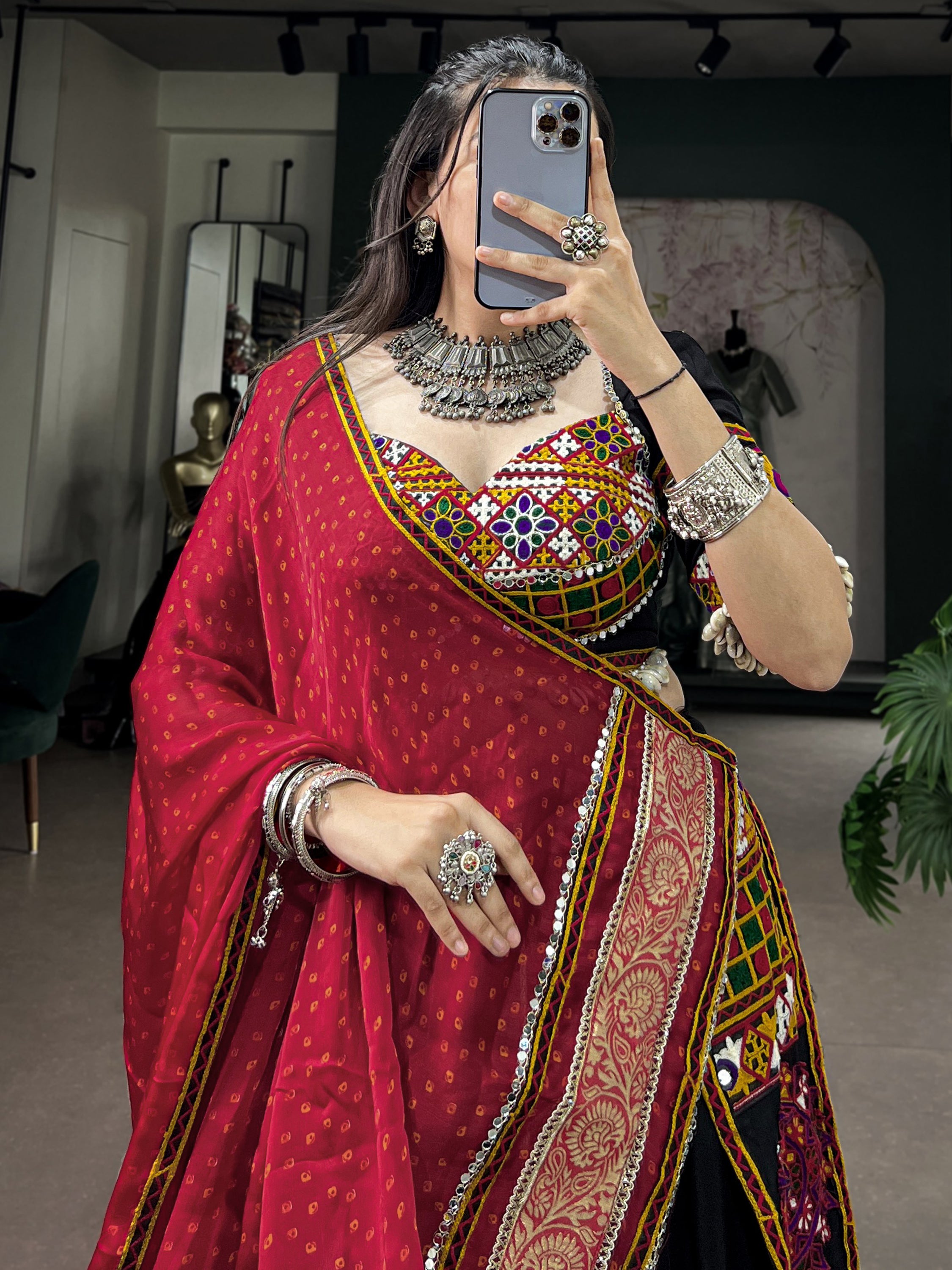 Aesthetic Black Kutchi Embroidered Rayon Navratri Wear Lehenga Choli