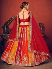 Red Thread Embroidered Art Silk Party Wear Lehenga Choli
