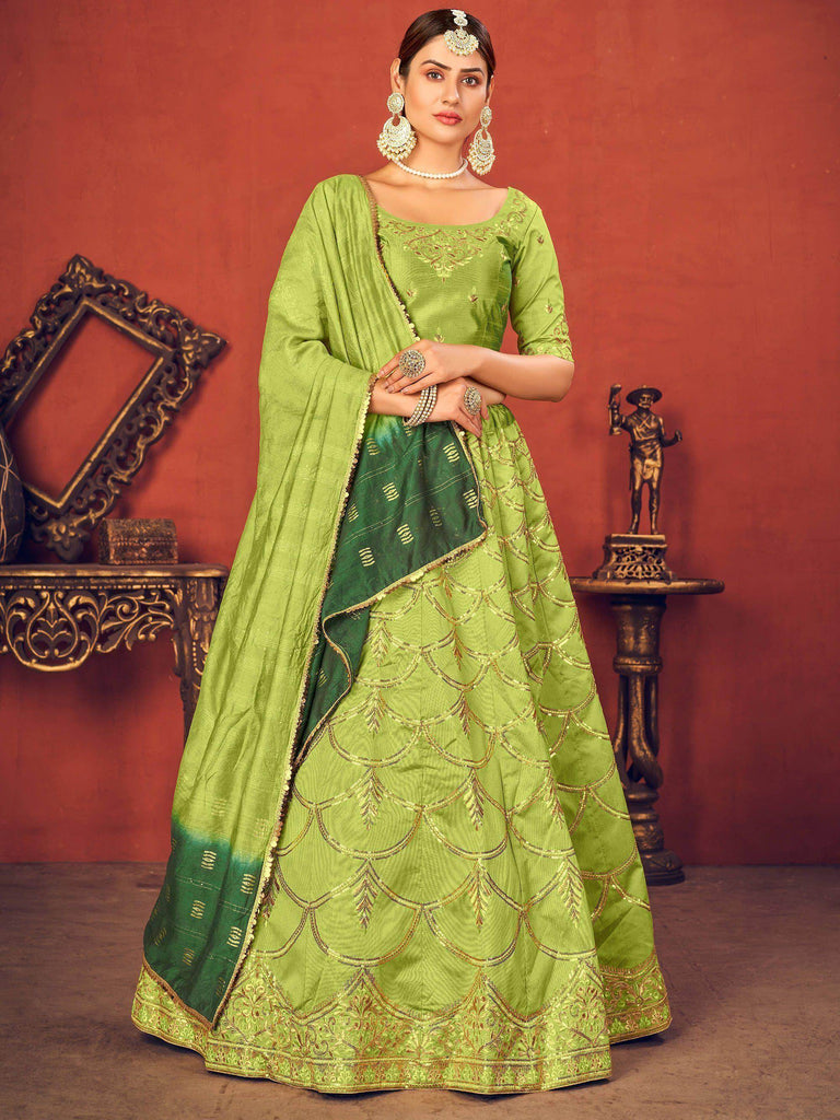 Green Thread Embroidered Art Silk Party Wear Lehenga Choli