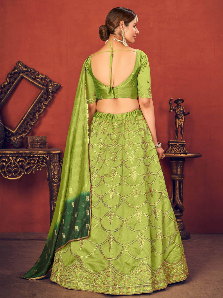 Green Thread Embroidered Art Silk Party Wear Lehenga Choli