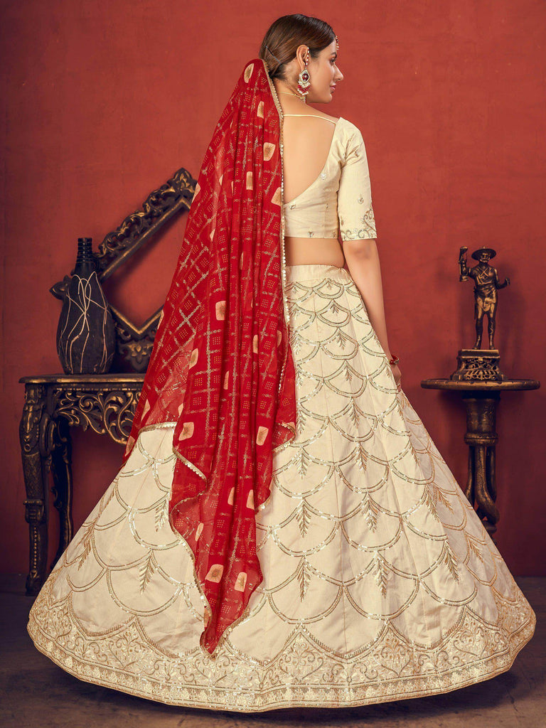 Beige Thread Embroidered Art Silk Party Wear Lehenga Choli