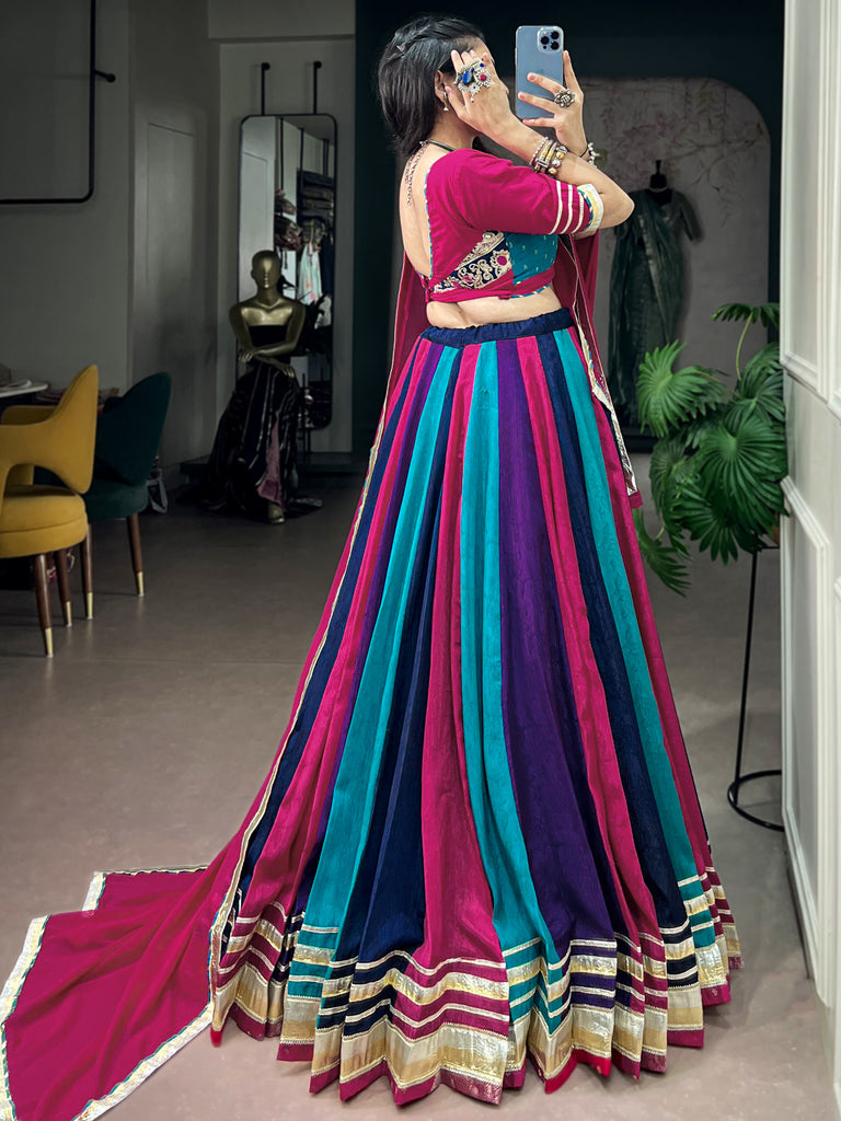 Alluring Multi Color Gota Laced Chinon Navratri Wear Lehenga Choli