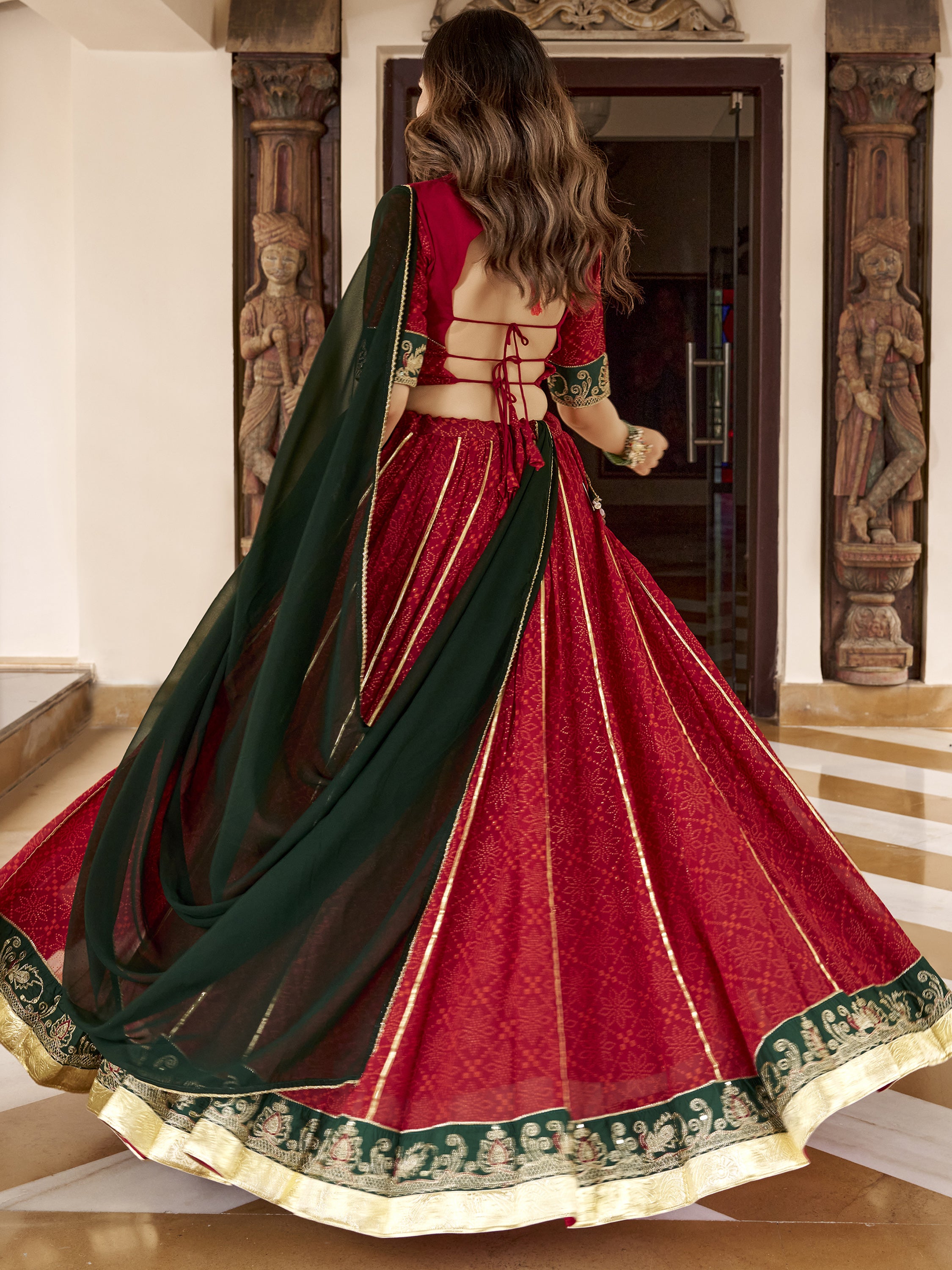 Fantastic Red Bandhej Printed Georgette Navratri Wear Lehenga Choli