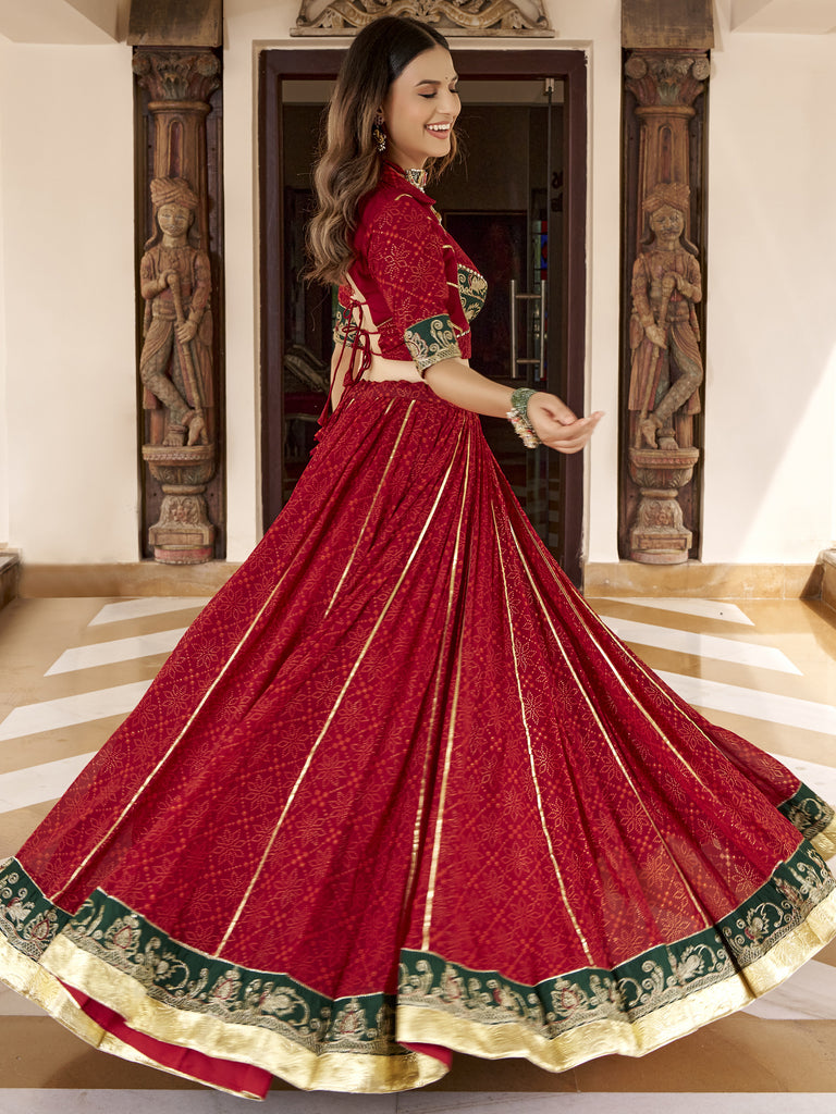 Fantastic Red Bandhej Printed Georgette Navratri Wear Lehenga Choli