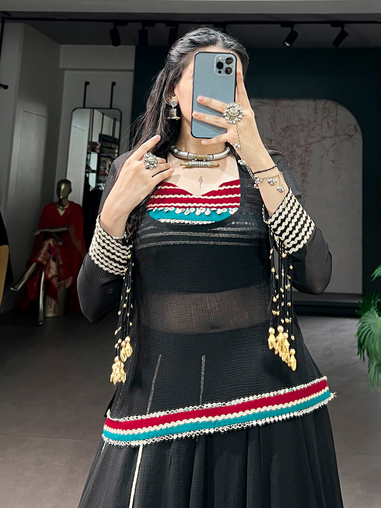 Stunning Black Laced Georgette Navratri Lehenga Choli