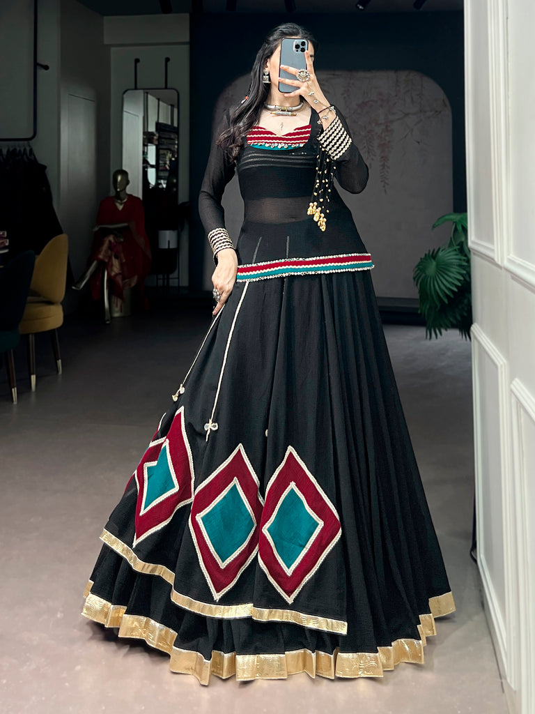 Stunning Black Laced Georgette Navratri Lehenga Choli