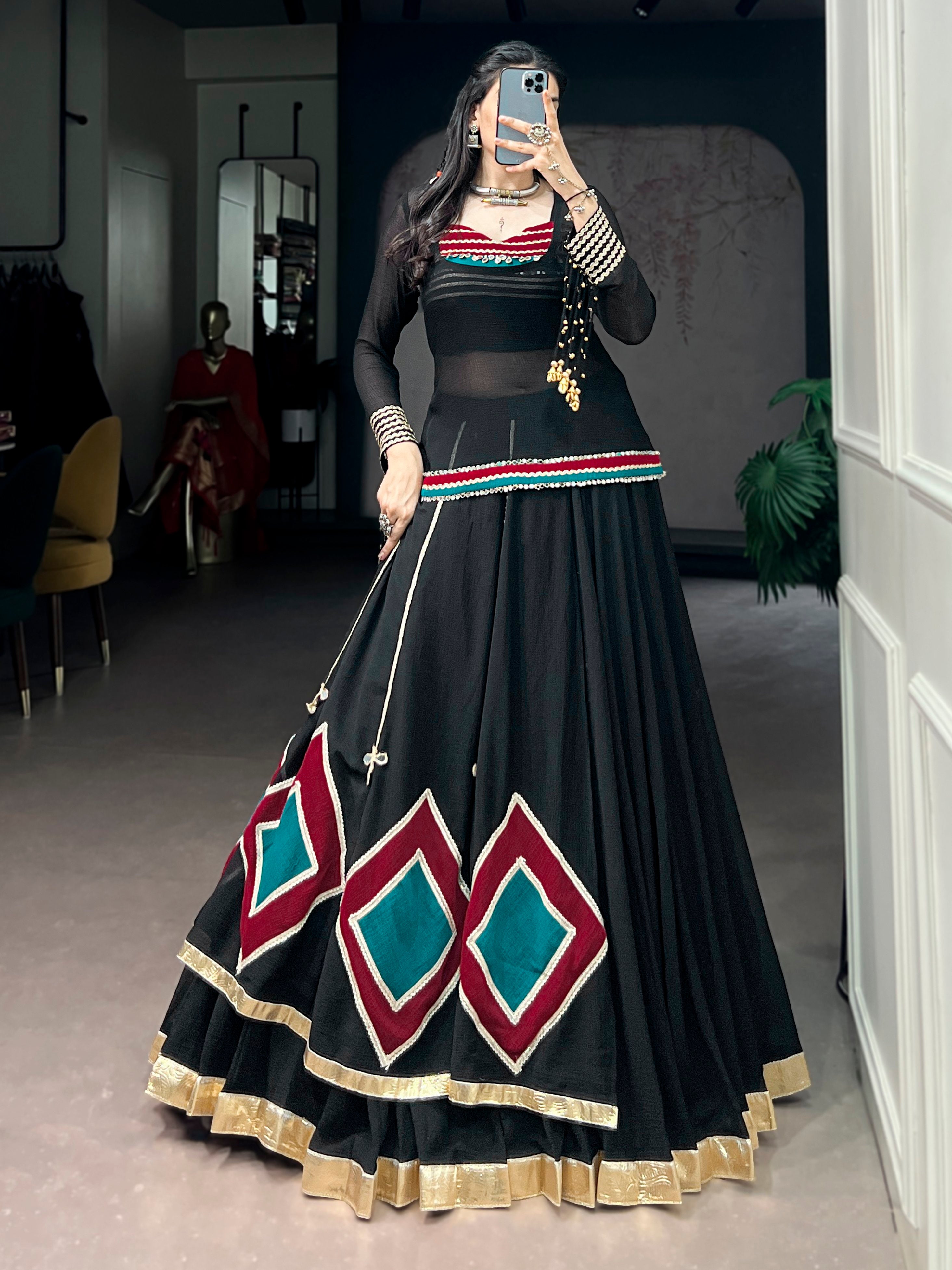 Stunning Black Laced Georgette Navratri Lehenga Choli