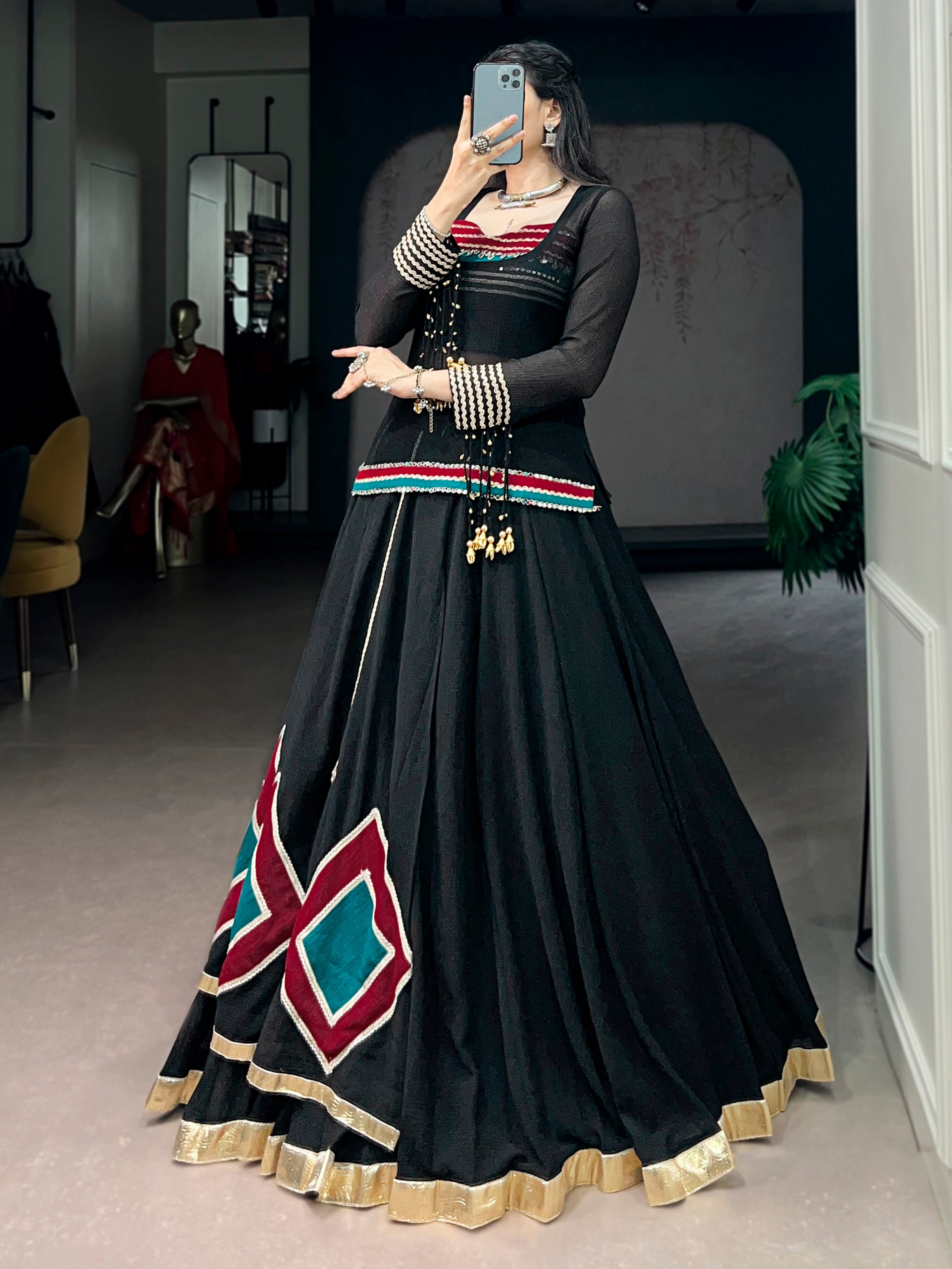 Stunning Black Laced Georgette Navratri Lehenga Choli