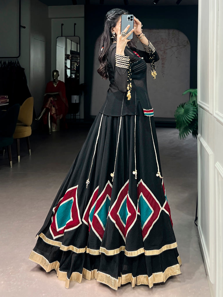 Stunning Black Laced Georgette Navratri Lehenga Choli