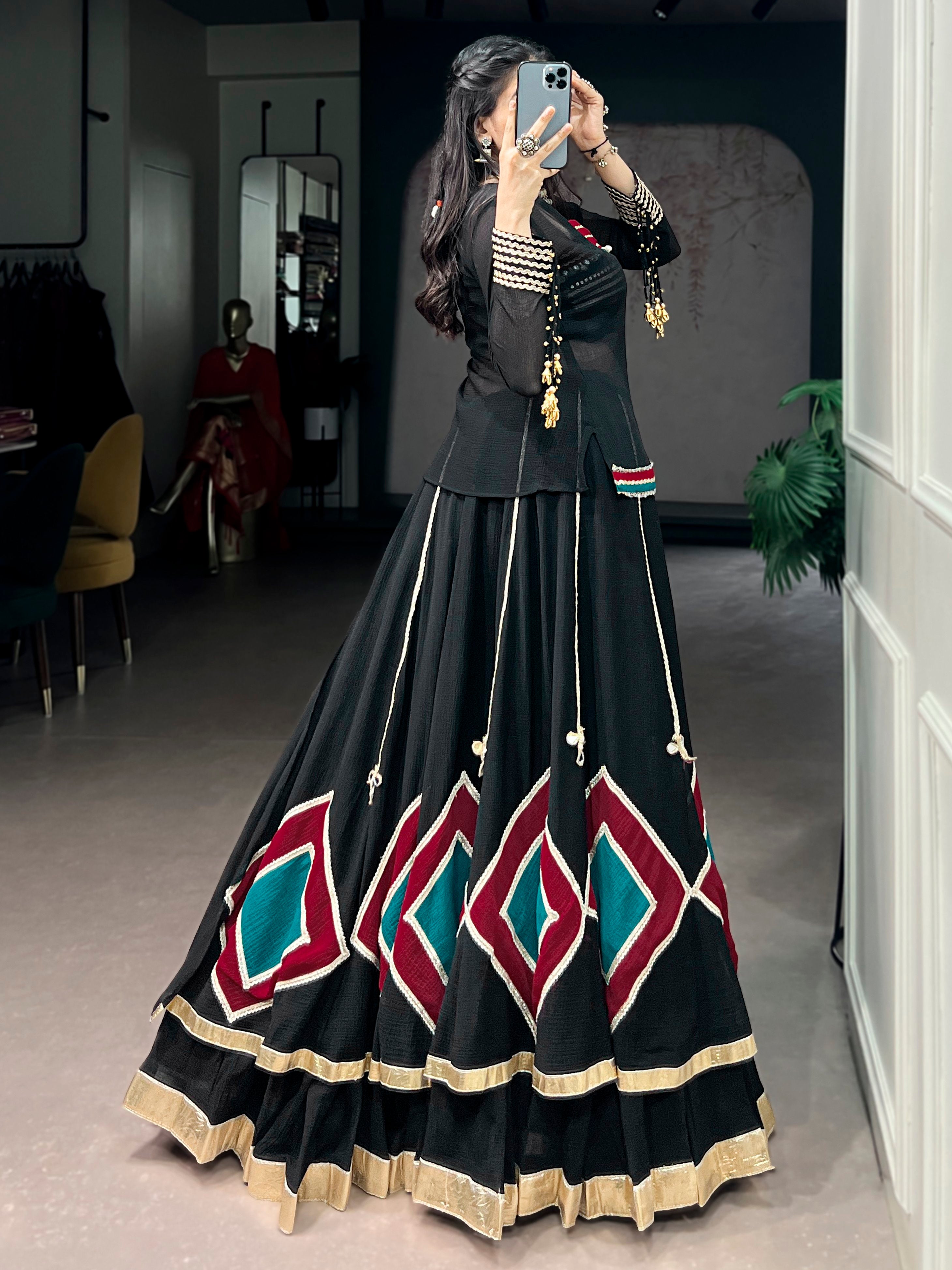 Stunning Black Laced Georgette Navratri Lehenga Choli