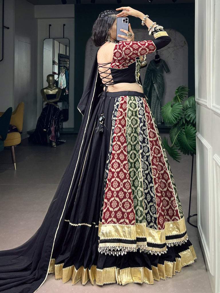 Graceful Black Printed Rayon Navratri Special Lehenga Choli With Dupatta