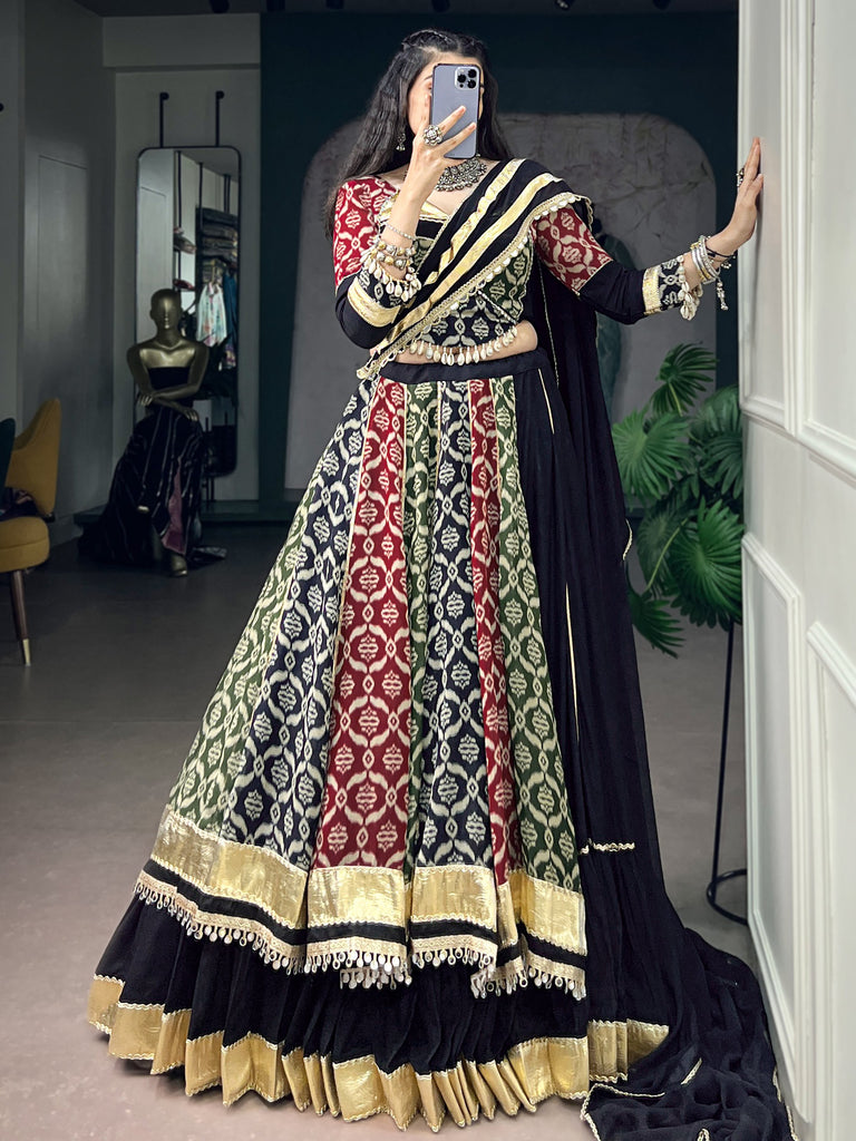 Graceful Black Printed Rayon Navratri Special Lehenga Choli With Dupatta