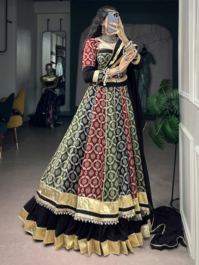 Graceful Black Printed Rayon Navratri Special Lehenga Choli With Dupatta