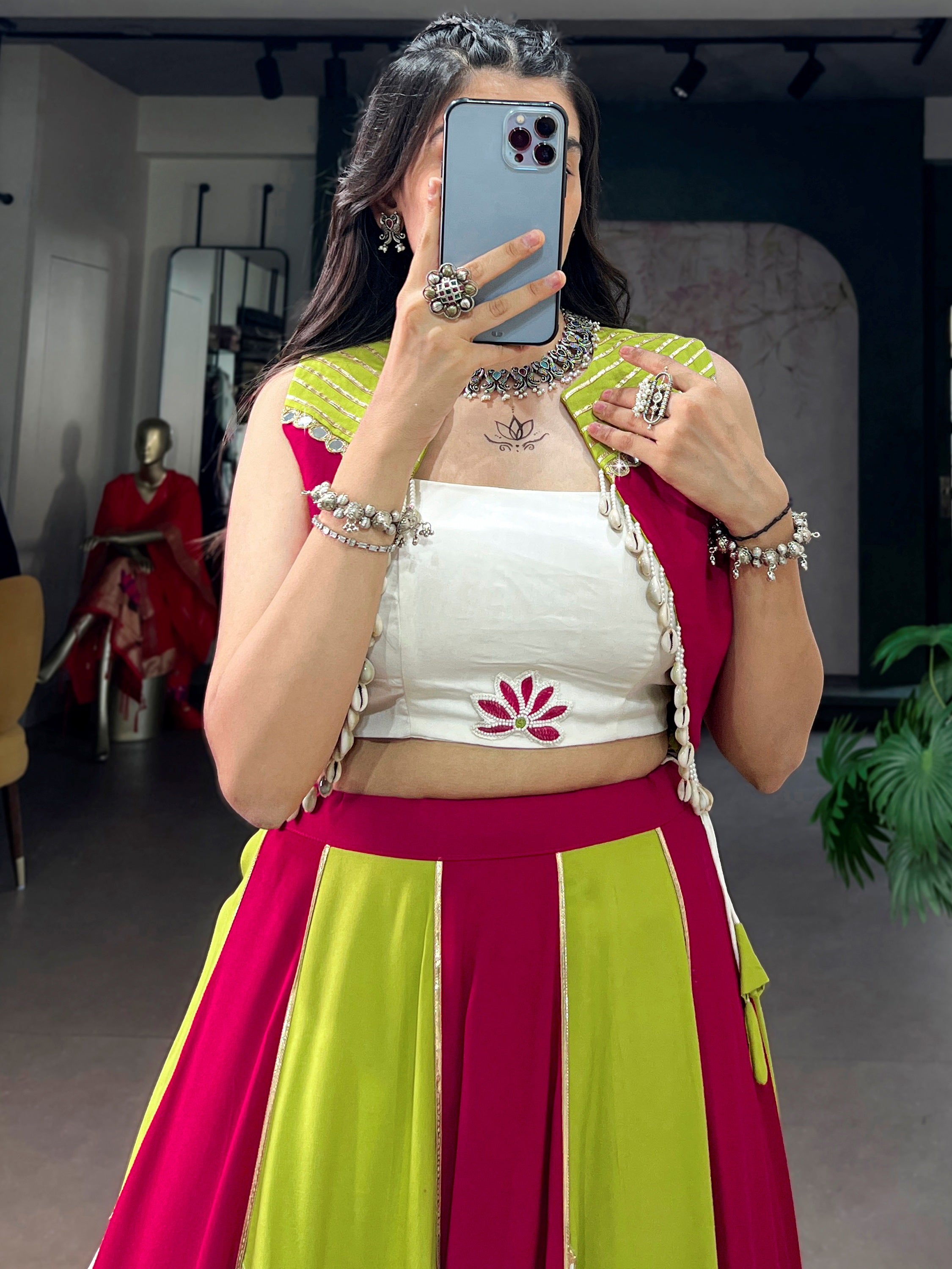 Precious Multi-Color Laced Rayon Navratri Wear Lehenga Choli With Koti