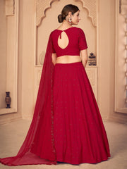 Gorgeous Red Georgette Sequins Monochrome Lehenga Choli With Dupatta