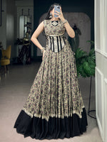 Beautiful Black Floral Printed Cotton Navratri Wear Lehenga Choli