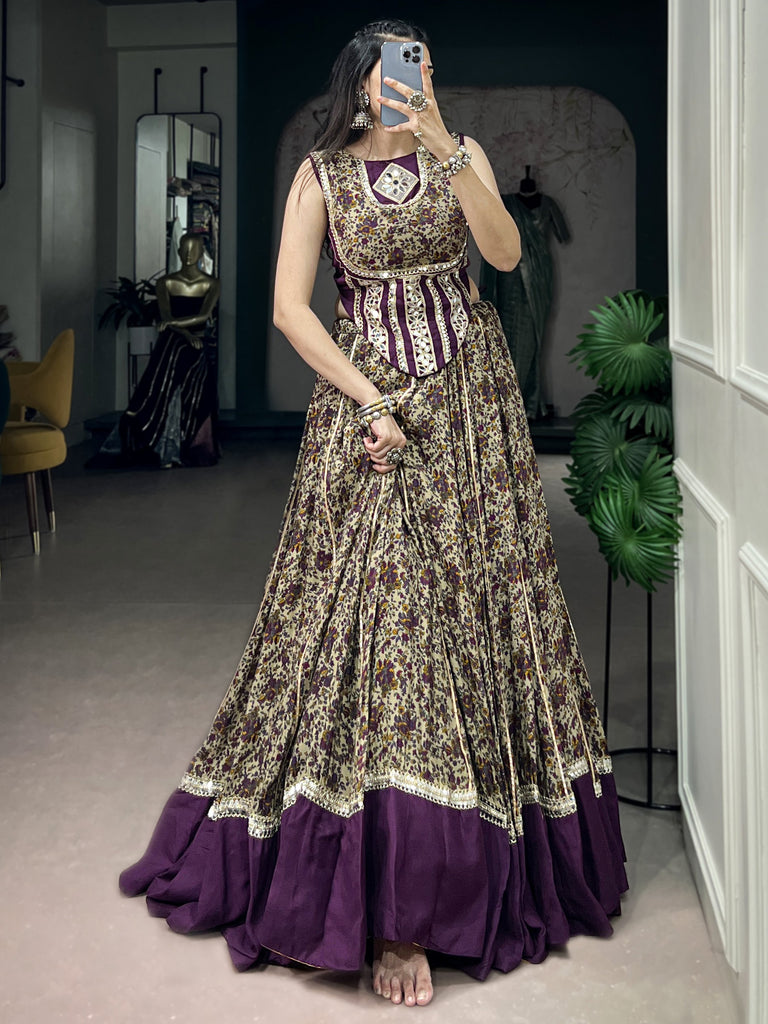 Mesmerizing Purple Digital Printed Cotton Navratri Wear Lehenga Choli