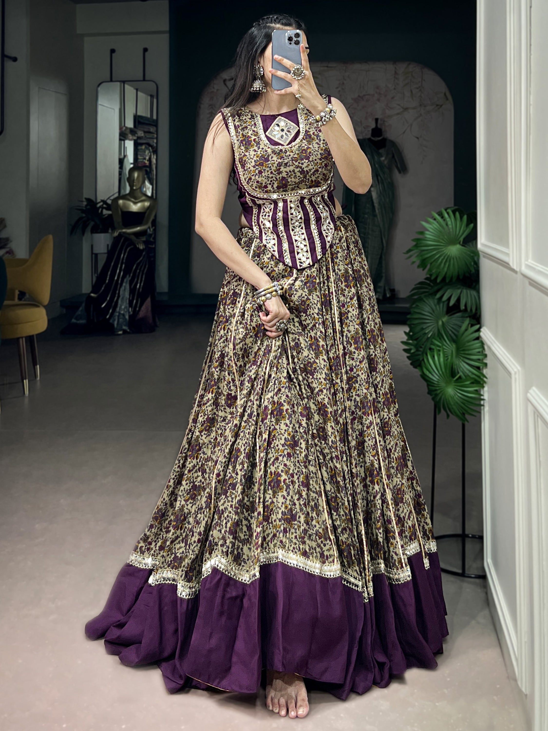Mesmerizing Purple Digital Printed Cotton Navratri Wear Lehenga Choli
