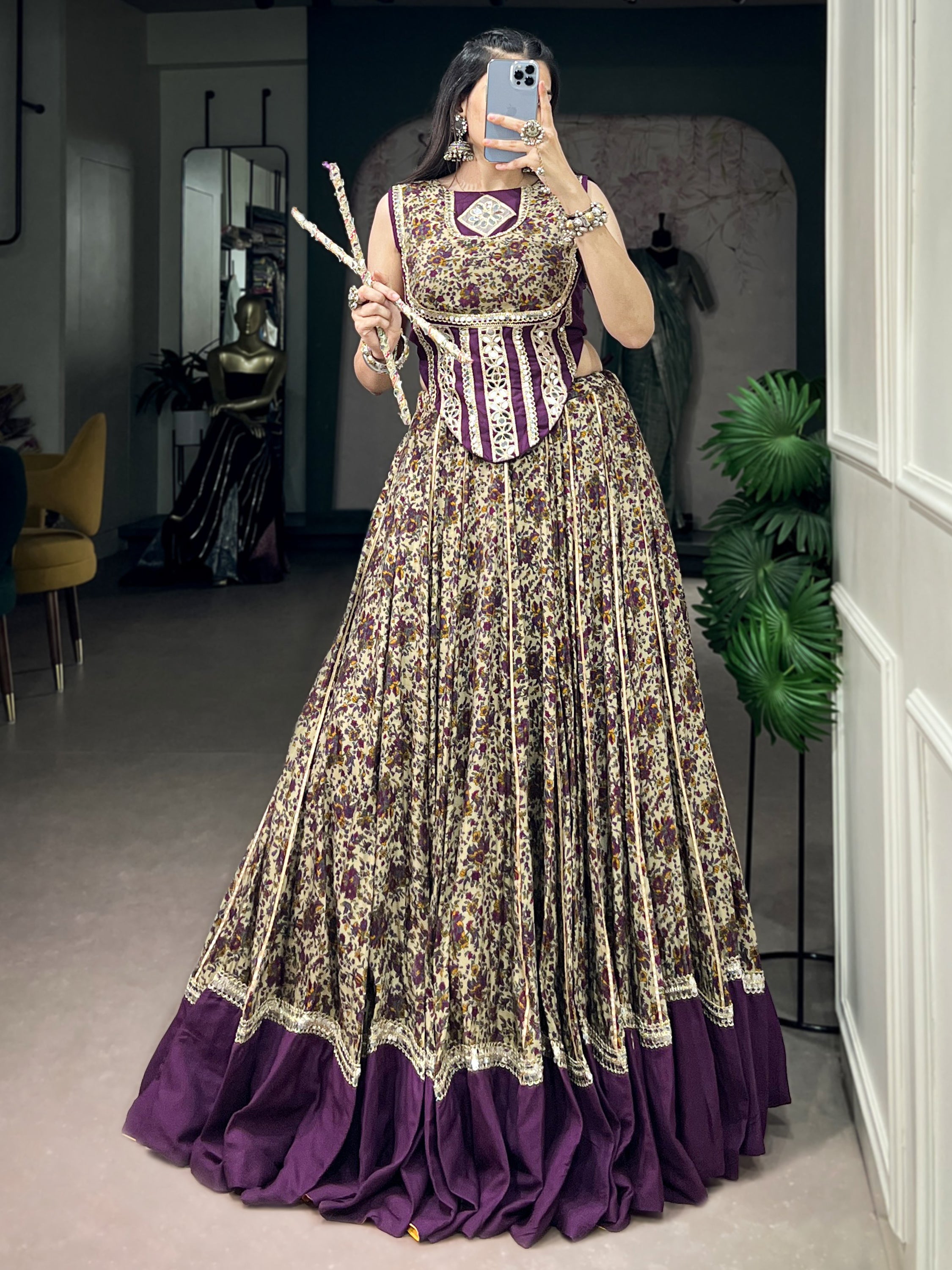 Mesmerizing Purple Digital Printed Cotton Navratri Wear Lehenga Choli
