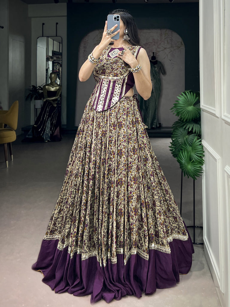 Mesmerizing Purple Digital Printed Cotton Navratri Wear Lehenga Choli