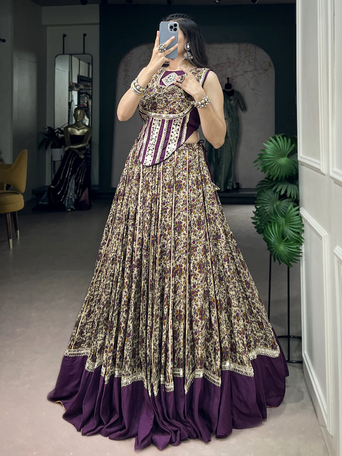 Mesmerizing Purple Digital Printed Cotton Navratri Wear Lehenga Choli