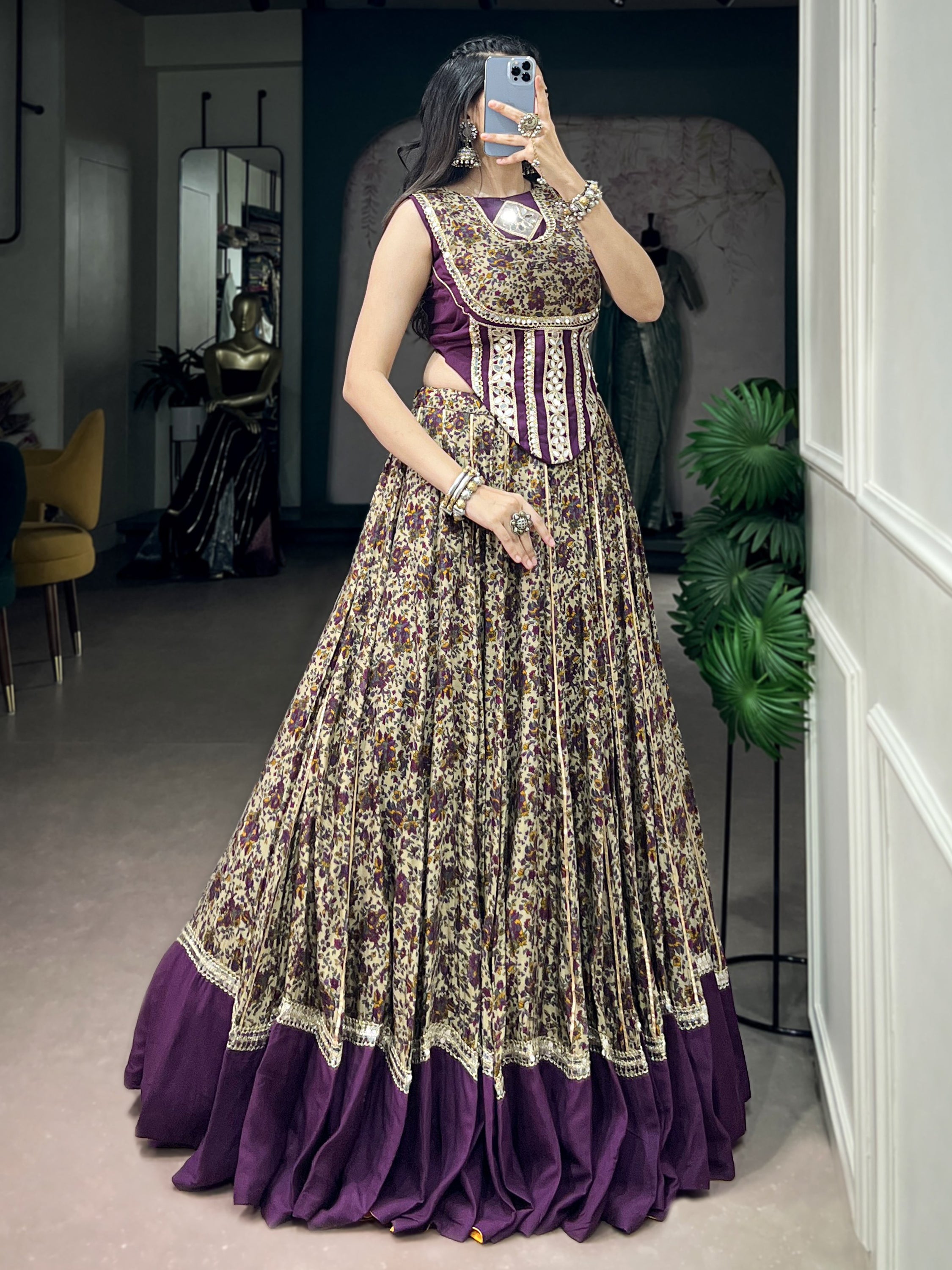 Mesmerizing Purple Digital Printed Cotton Navratri Wear Lehenga Choli