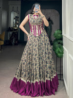Noteworthy Wine Mirror Laced Cotton Navratri Special Lehenga Choli