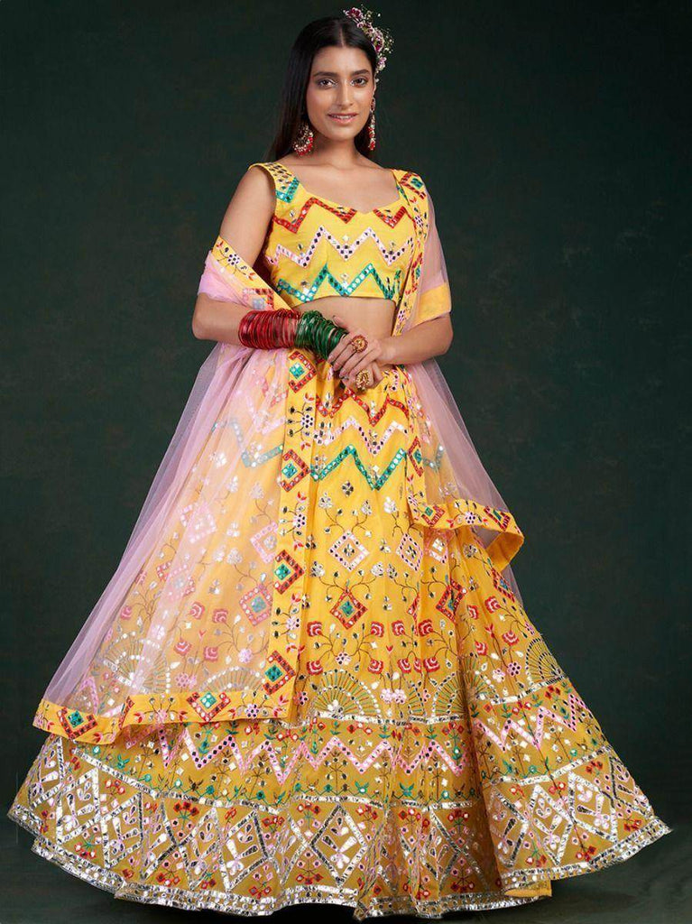 Marvelous Yellow Thread Embroidery Georgette Lehenga Choli