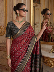 Exquisite Maroon Zari Weaving Silk Marriage Wear Saree With Blouse
