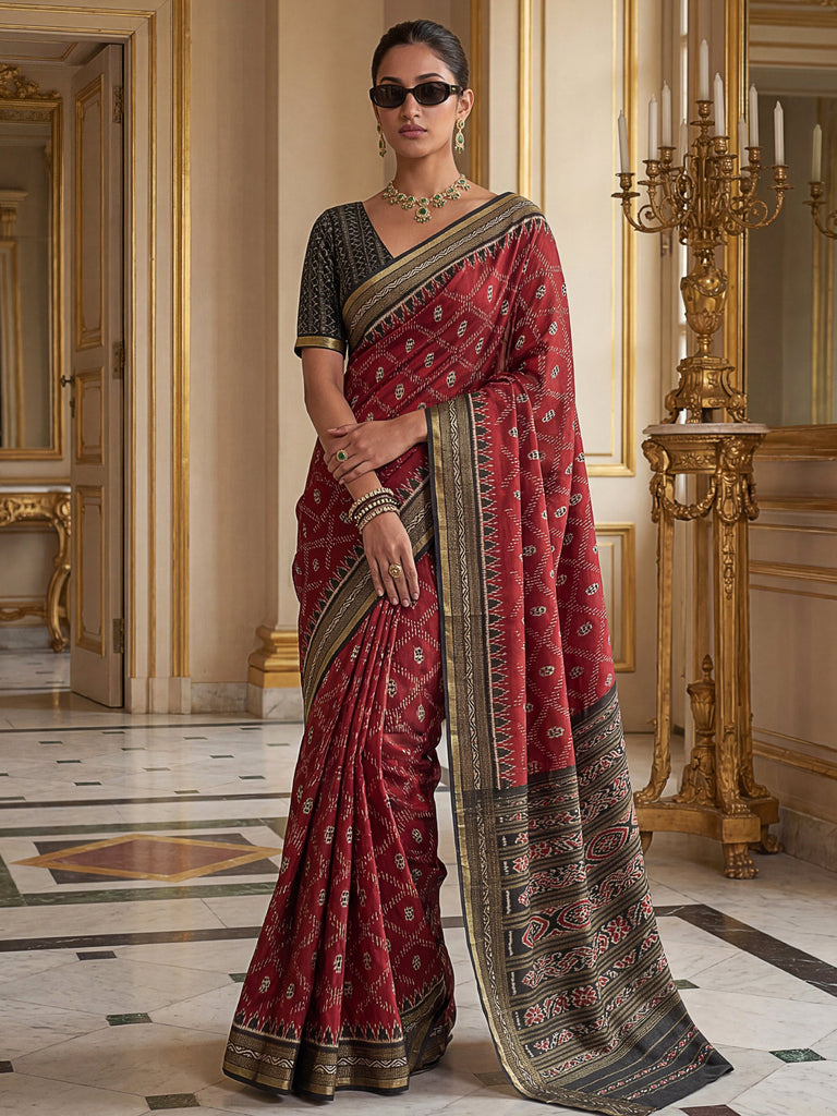 Exquisite Maroon Zari Weaving Silk Marriage Wear Saree With Blouse