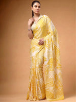 Enchanting Yellow Printed Satin Haldi Wear Saree With Blouse