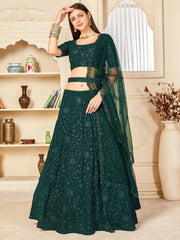 Green Thread Embroidered Georgette Party Wear Lehenga Choli