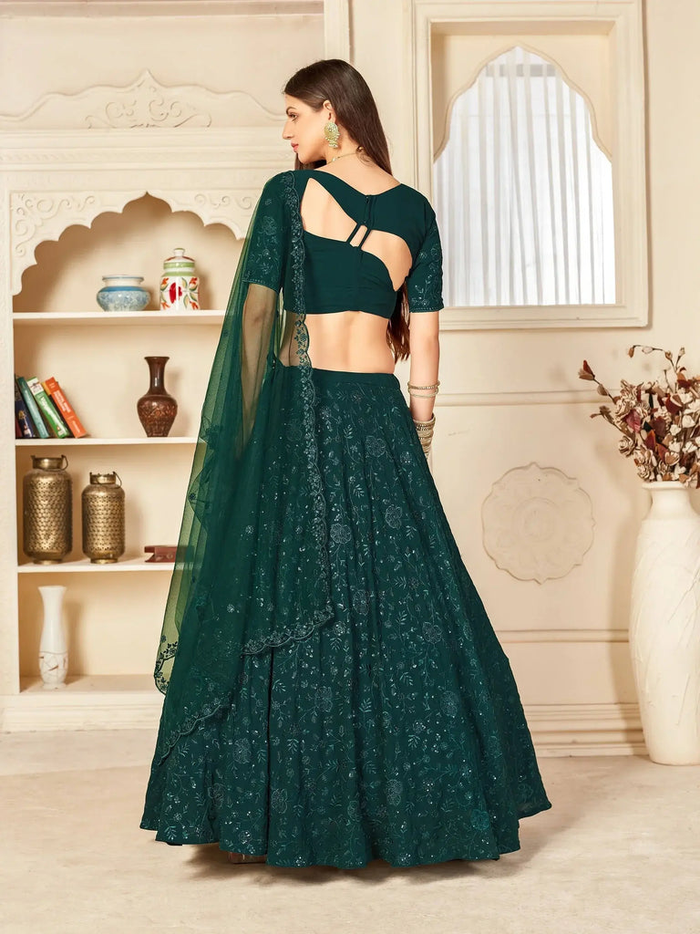 Green Thread Embroidered Georgette Party Wear Lehenga Choli