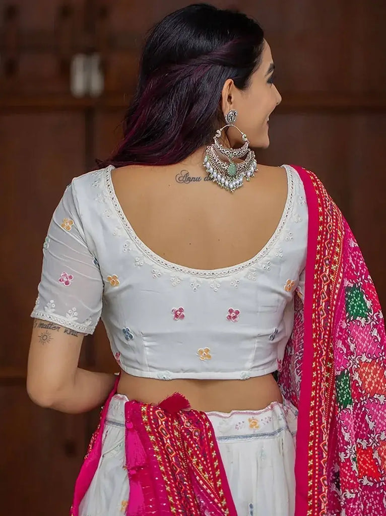 Hypnotizing White Floral Embroidered Georgette Festive Wear Lehenga Choli