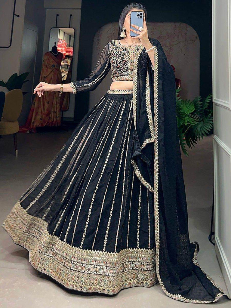Magnetic Black Embroidered Georgette Reception Wear Lehenga Choli