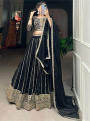 Magnetic Black Embroidered Georgette Reception Wear Lehenga Choli
