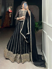 Magnetic Black Embroidered Georgette Reception Wear Lehenga Choli