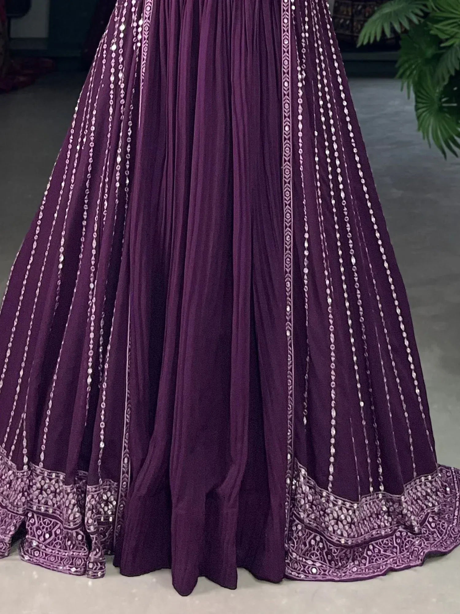 Purple designer lehenga with intricate beadwork and embroidery, perfect for Indian ethnic wear